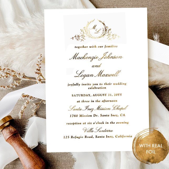Real Gold Foil Chic Monogram Calligraphy Wedding (Creator Uploaded)