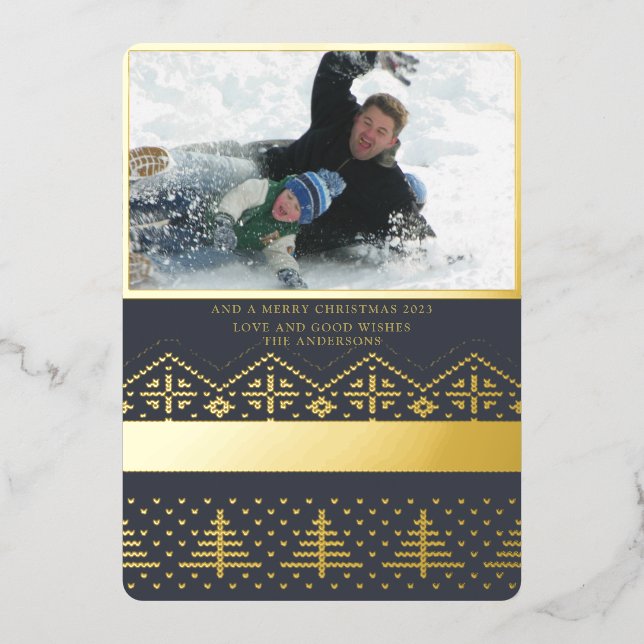 Real GOLD Foil Christmas Sweater Photo Holiday Card (Front)