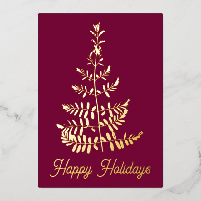 Real Gold Foil Christmas Tree Foil Holiday Card (Front)