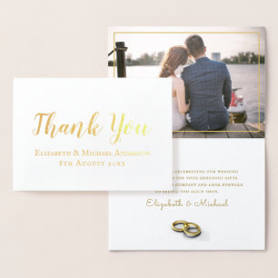 REAL GOLD FOIL classic white wedding THANK YOU Foil Card