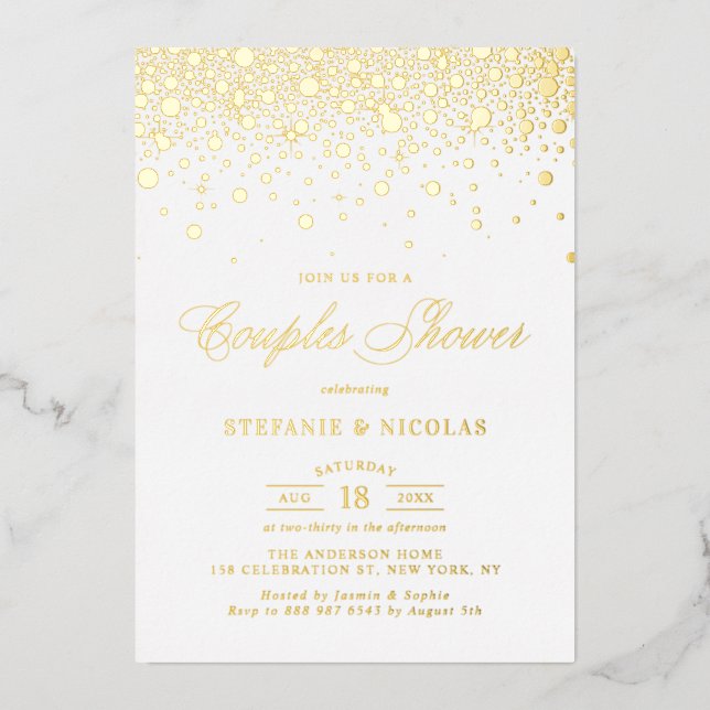 Real Gold Foil Confetti Dots Couples Shower (Front)