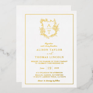 Real Gold Foil Crest Monogram Wedding