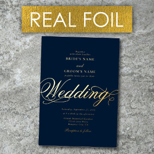 Real Gold Foil Elegant Classy Luxury Navy Wedding