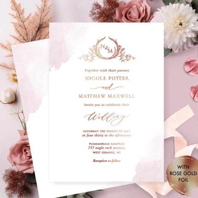 Real Gold Foil Elegant Dusty Rose Monogram Wedding (Creator Uploaded)