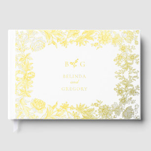 Real Gold Foil Elegant Floral Botanical Wedding Guest Book