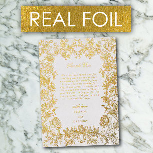 Real Gold Foil Elegant Floral Wedding Thank You
