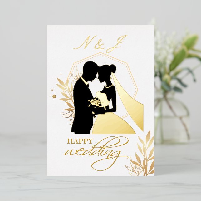 Real Gold Foil Elegant Leaves Wreath Monogram   (Standing Front)