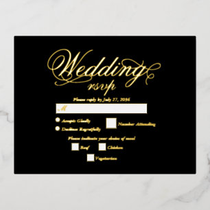 Real Gold Foil Elegant Luxury Black Wedding RSVP Foil Invitation Postcard