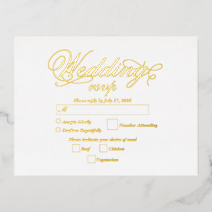 Real Gold Foil Elegant Luxury White Wedding RSVP Foil Invitation Postcard