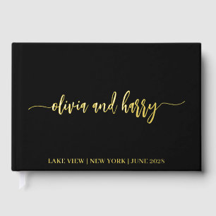 Real Gold Foil Elegant Modern Names Guestbook