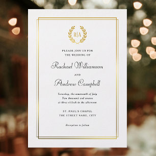 Real Gold Foil Elegant Monogram Wedding Wreath