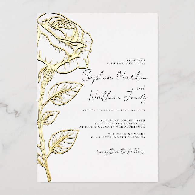 Real Gold Foil Elegant Rose Wedding  (Front)