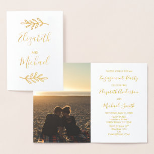 Real Gold Foil Engagement Party Invite Photo