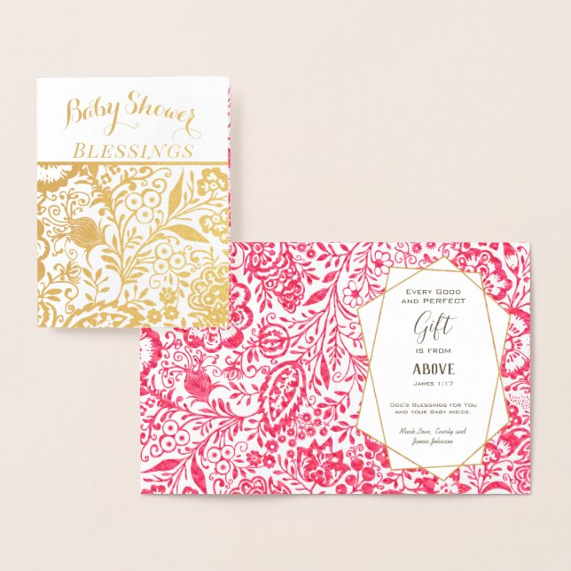 Real Gold Foil Floral Baby Shower Blessings Card (Display)
