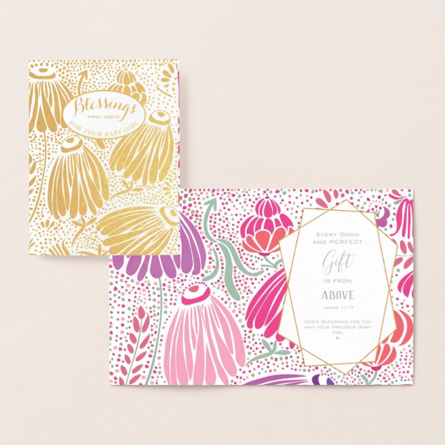 Real Gold Foil Floral Baby Shower Blessings Foil Card (Display)
