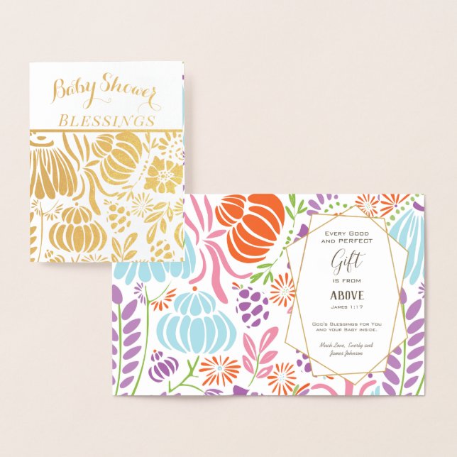 Real Gold Foil Floral Baby Shower Blessings  Foil Card (Display)