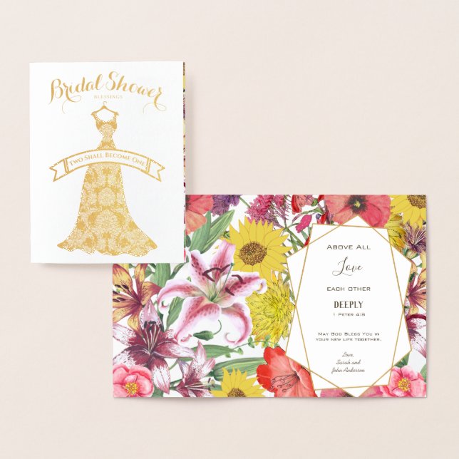 Real Gold Foil Floral Bridal Shower Congratulation Foil Card (Display)