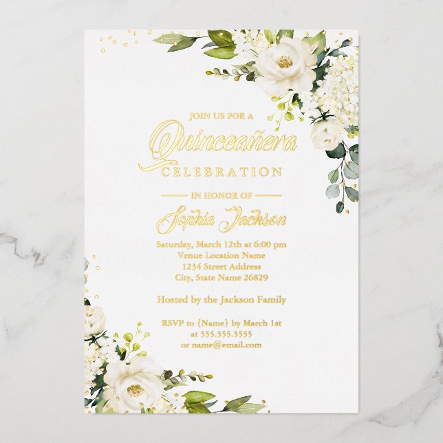 REAL GOLD FOIL Floral Gold Quinceanera (Front)