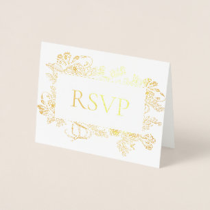 Real Gold Foil Floral Line Art Wedding RSVP Foil C Foil Card