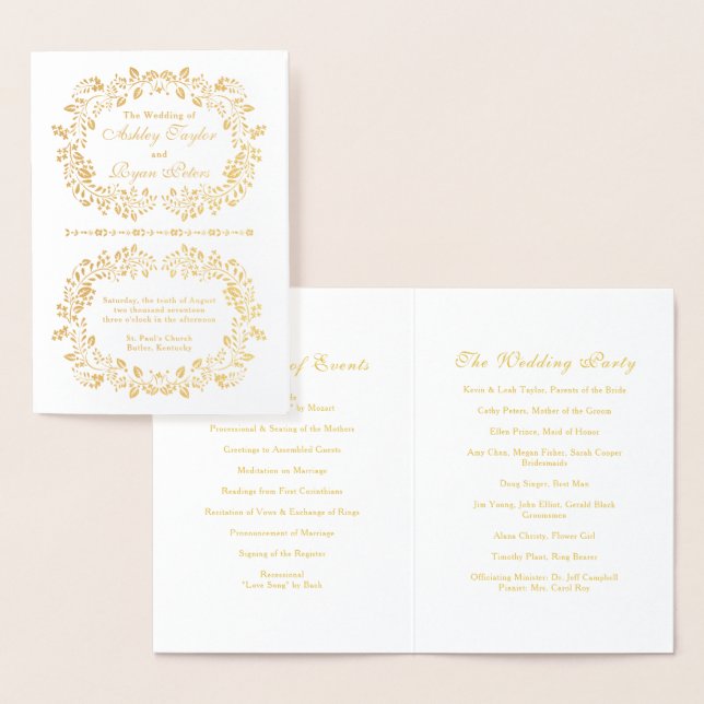 Real Gold Foil Floral Wedding Program (Display)