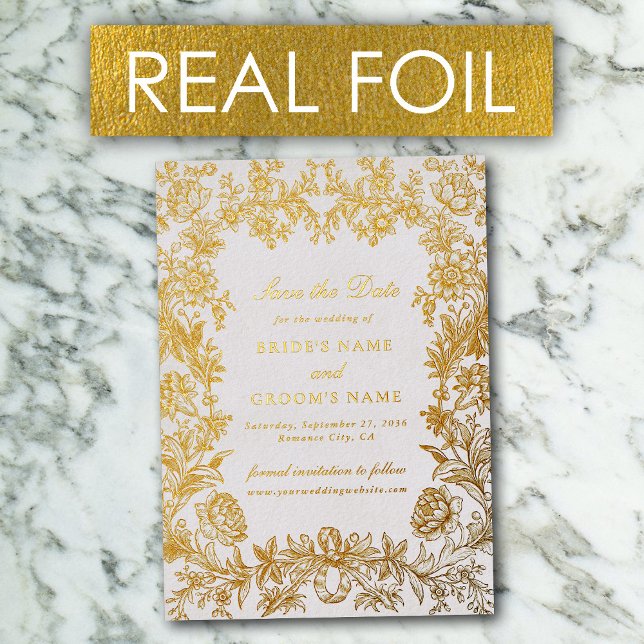 Real Gold Foil Floral Wedding Save the Date Cards (Real Gold Foil Floral Wedding Save the Date Cards)