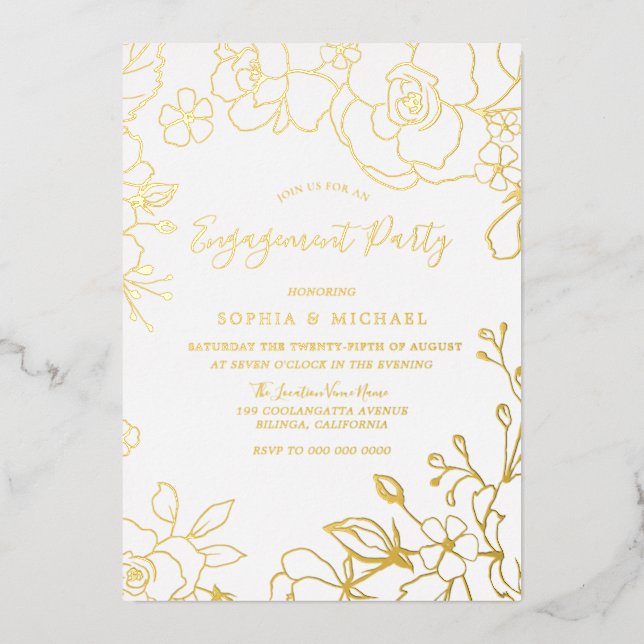 Real Gold Foil Flowers Engagement Party Golden (Front)