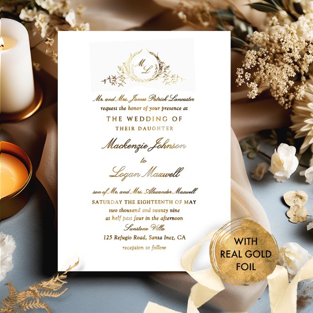 Real Gold Foil Formal Monogram Calligraphy Wedding (Creator Uploaded)