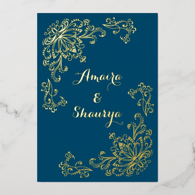 Real Gold Foil (FRONT) Lotus Flower Wedding Invite (Front)