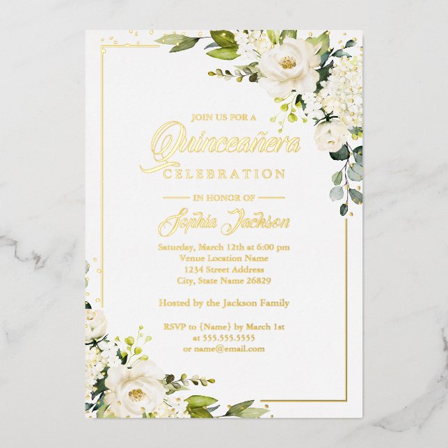 REAL GOLD FOIL Gold Floral Quinceanera (Front)