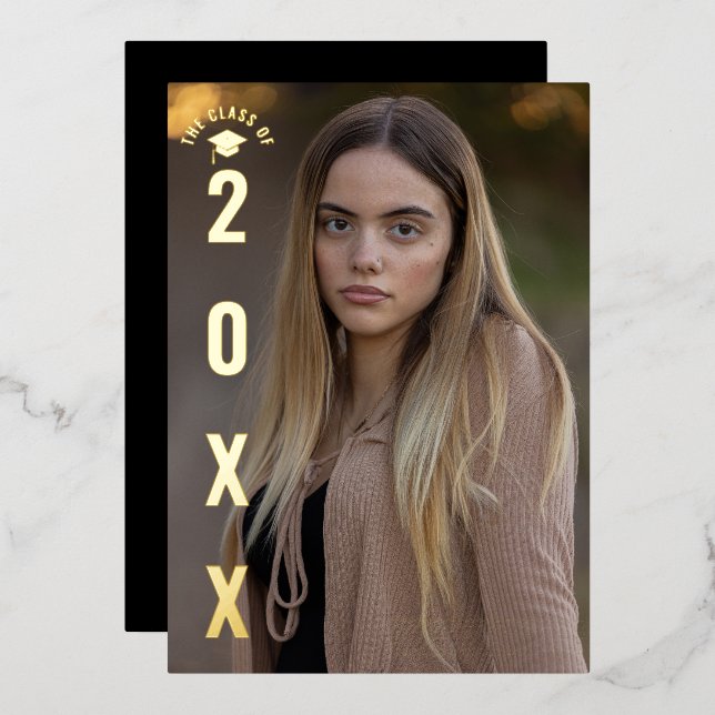 Real Gold Foil Graduation Photo Announcement  (Front/Back)