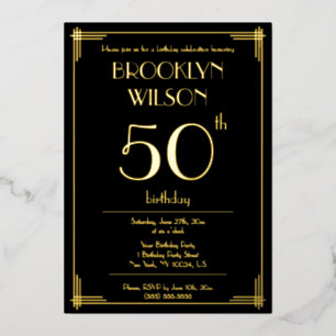 Real Gold Foil Great Gatsby Birthday Party Invites