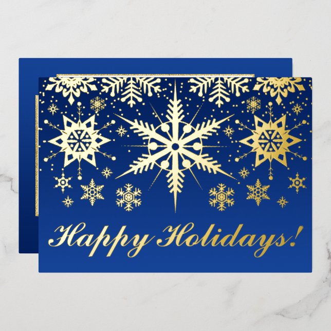 REAL Gold Foil Happy Holidays with Snowflakes Foil Foil Holiday Card (Front/Back)