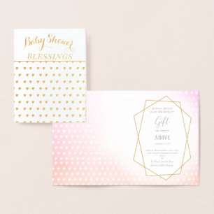 Real Gold Foil Hearts Baby Girl Shower Blessings Foil Card
