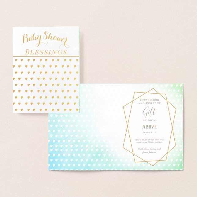 Real Gold Foil Hearts Baby Shower Blessings Card (Display)