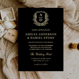 Real Gold Foil Leafy Crest Monogram Wedding