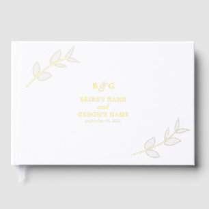 Real Gold Foil Leaves Elegant Monogram Wedding Guest Book