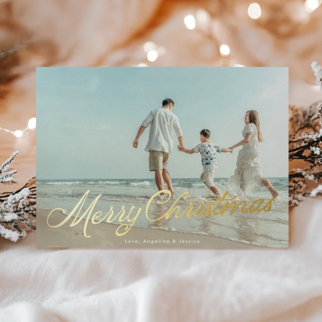 Real Gold Foil Lettering Overlay Merry Christmas Holiday Card (Creator Uploaded)
