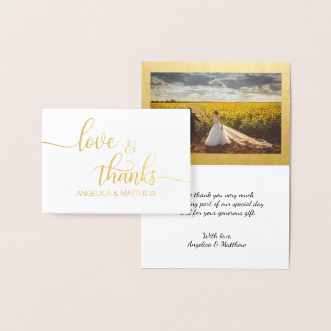 REAL Gold Foil LOVE & THANKS Wedding | with Photo Foil Card (Display)