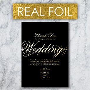 Real Gold Foil Luxury Black Wedding Thank You