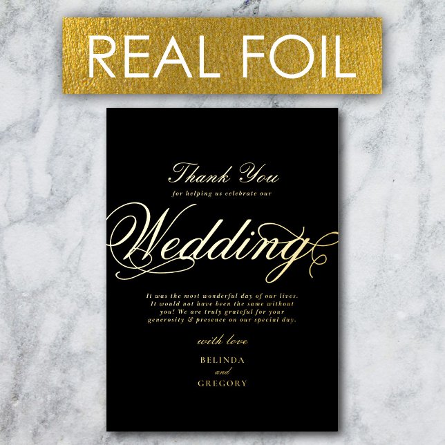 Real Gold Foil Luxury Black Wedding Thank You (Real Gold Foil Luxury Black Wedding Thank You Foil Invitation)