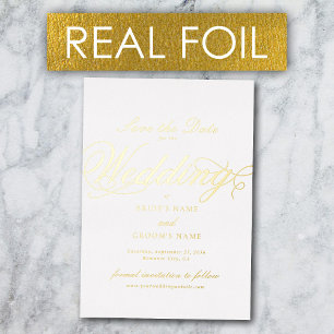 Real Gold Foil Luxury White Wedding Save the Date