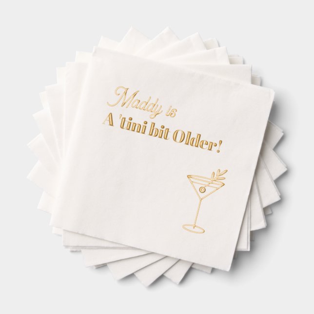 Real Gold Foil Martini 30th  Foil Napkins (Insitu (Stacked))