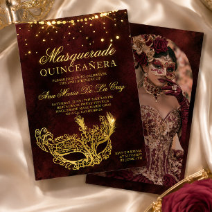 Real Gold Foil Masquerade Mask Photo Quinceanera