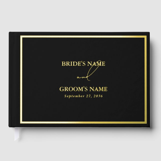 Real Gold Foil Modern Black & Gold Wedding Guest Book (Front)