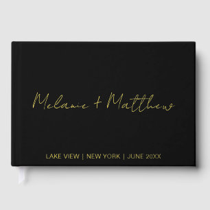 Real Gold Foil Modern Handwriting Script Guestbook