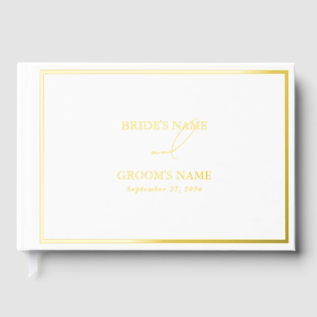 Real Gold Foil Modern White & Gold Wedding Guest Book (Front)