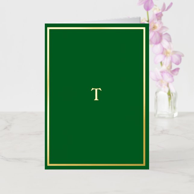 Real Gold Foil Monogram Green Folded Card (Orchid)