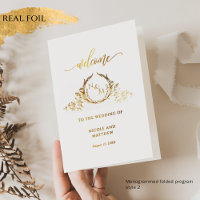 Real Gold Foil Monogram, Wedding Religious Program