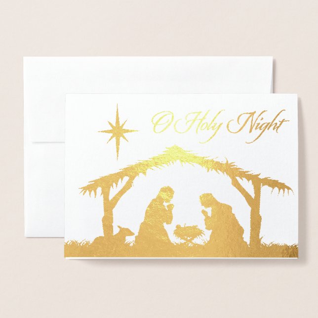 REAL Gold Foil O Holy Night Nativity Card (Front With Envelope)