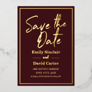 Real Gold Foil on Marsala Save the Date Wedding